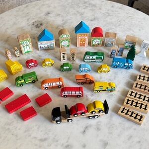 Colorful Wooden Town Playset Kids Toys